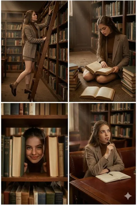 Moody Dark Academia Library Photoshoot