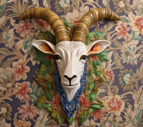 Colorful 3D Plaster Goat Wall Decor With Sky Pattern