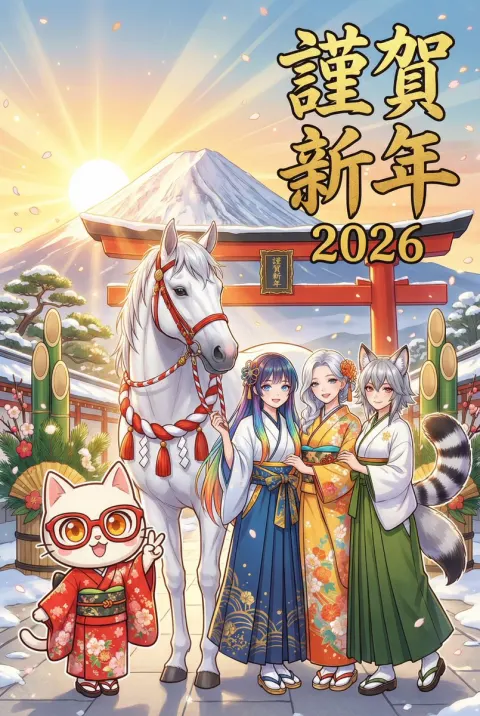2026 White Horse New Year Card