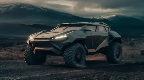 Armored Military Tesla Cybertruck on Rough Off-Road