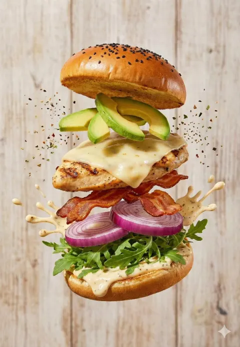 Floating Gourmet Burger Explosion