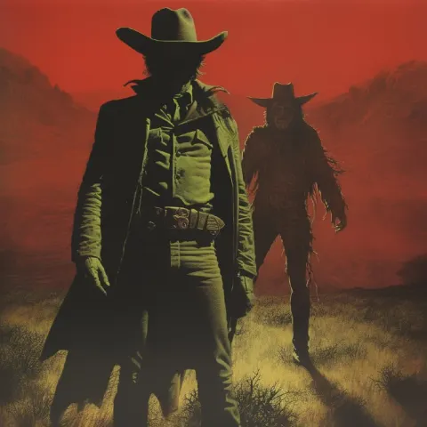 Colour photograph of a cowboy vs a demon