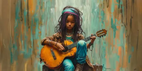 Zoe Saldana child classical guitar player