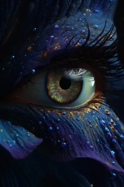 Female iris with glitter galaxy pattern