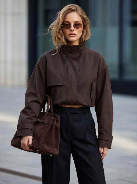 Chic Brown Trench Bomber Style
