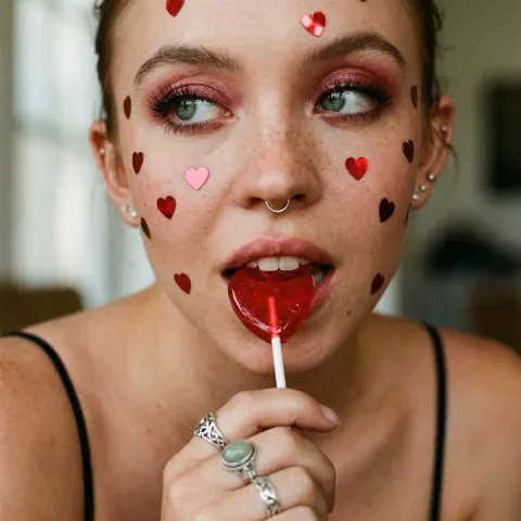Heart Lollipop Coquette Portrait