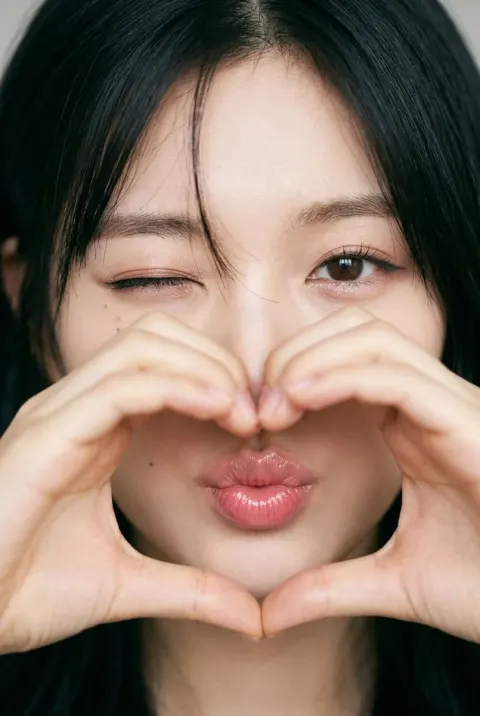 Cute Girl Heart Wink Close-up