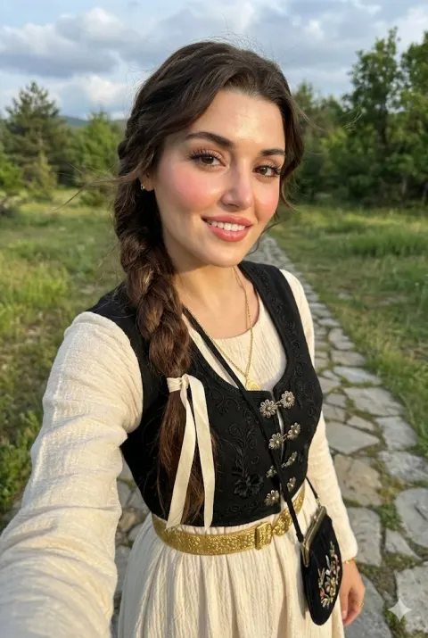 Traditional Braided Girl Outdoor Selfie