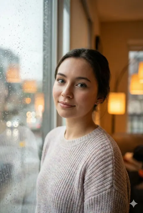 Rainy Window Portrait Glow