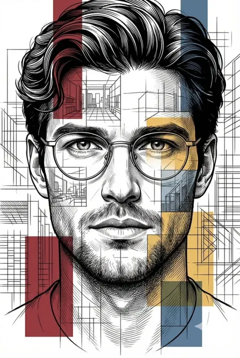 Architectural Blueprint Intellectual Portrait