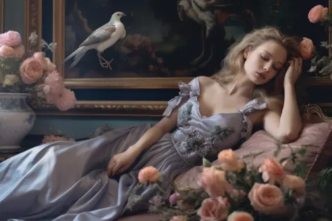Woman in dress with flowers