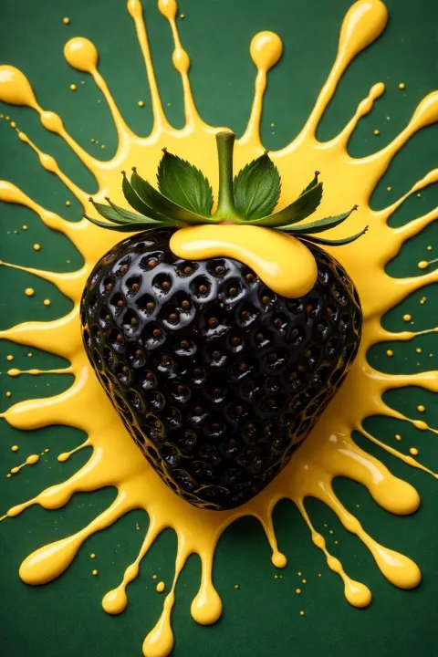 Golden Strawberry Splash Macro Photography
