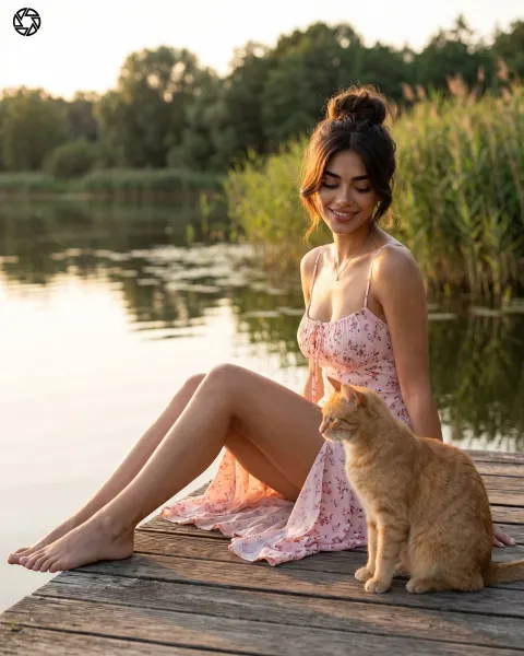 Cinematic Lakeside Portrait at Golden Hour