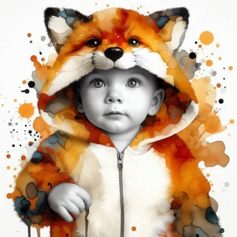 A little boy wearing a fox onesie outfit