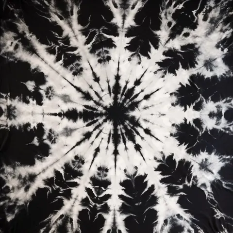 White Bleach Tie Dye on Black Cotton Psychedelic Abstract