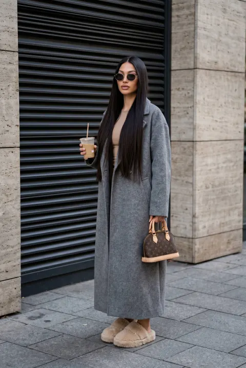 Grey Coat Street Style Fashion