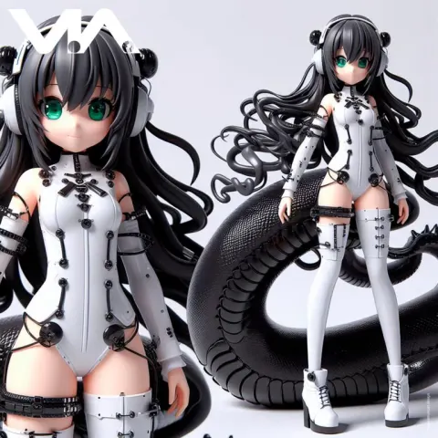 Cybernetic Anime Girl 3D Model With Mechanical Snake