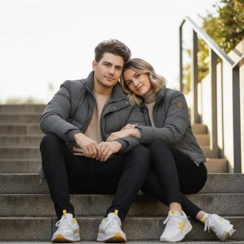 Warm Couple Portrait On Stairs