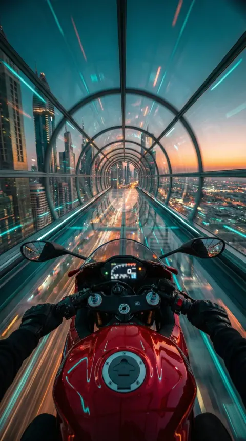Cyberpunk Motorcycle Hyperloop POV Ride