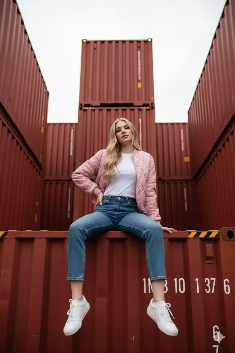 Blonde on Red Container