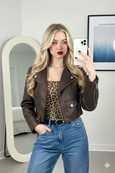 Stylish Leopard Print Leather Look