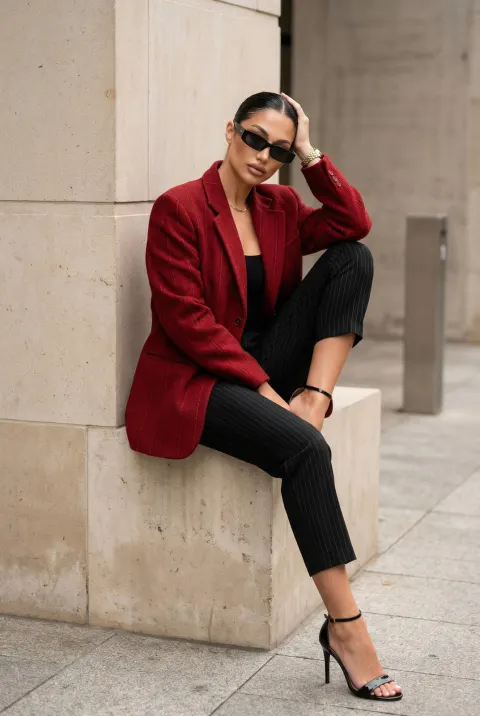 Luxury Red Blazer Street Fashion Portrait