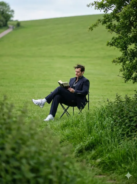 Peaceful Solitude Reading in Green Meadow