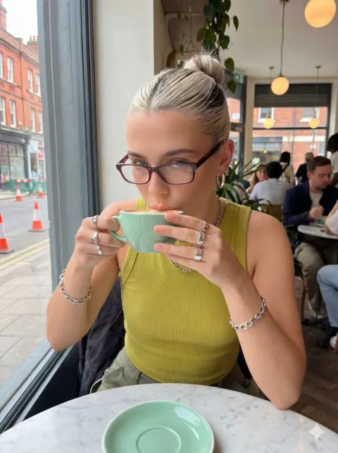 Silver Jewelry Girl at Café