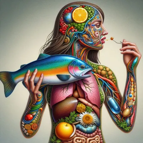 Girl With Rainbow Trout Metabolic Symbolism Artwork