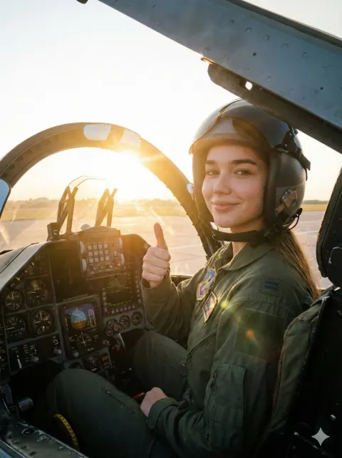 Golden Hour Fighter Pilot Thumbs-Up Portrait
