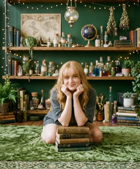 Blonde Girl Poses With Magic Books