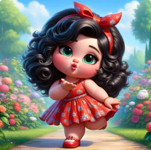 Sassy Pixar Girl in Red Floral Pants Blowing Kisses