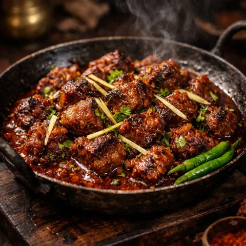 Sizzling Mutton Karahi Cinematic Food Shot