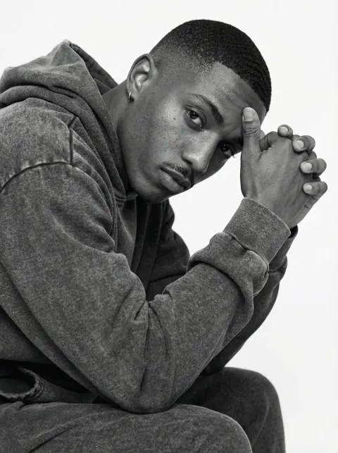 Contemplative Black And White Male Portrait