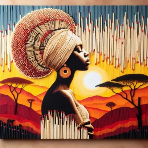 African Woman Fashion Pose Matchstick Wall Art