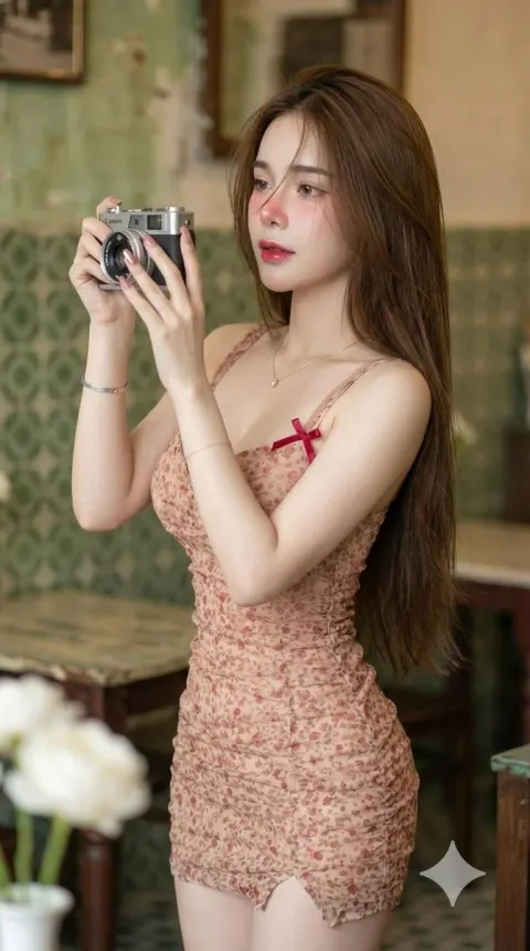 Retro Camera Girl Aesthetic Portrait