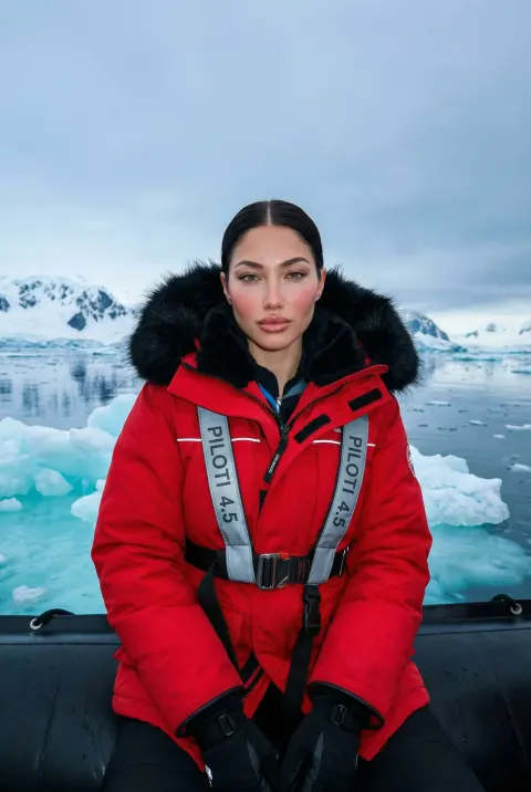 Antarctic Explorer in Red Parka