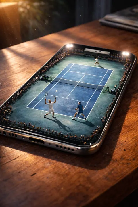 Miniature Tennis Match on Phone