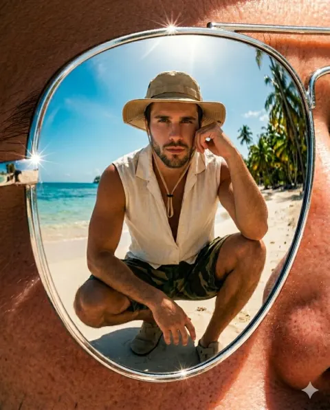 Chrome Mirror Sunglasses Tropical Editorial
