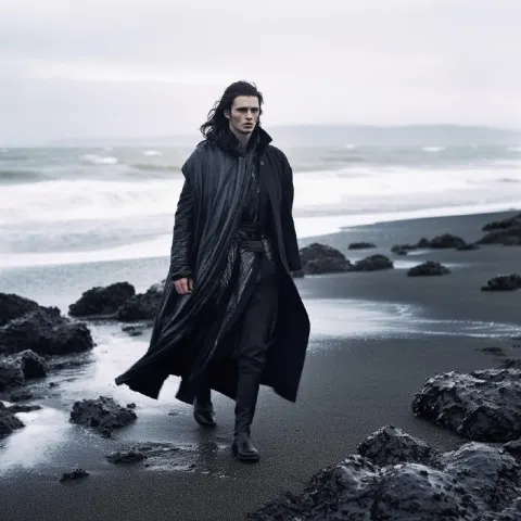 Male Model on Icelandic Black Sand Beach Fashion Shoot