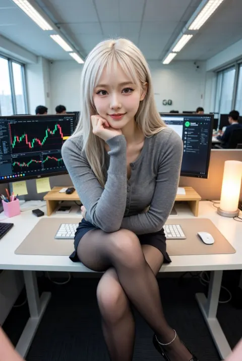 Blonde Beauty Office Selfie