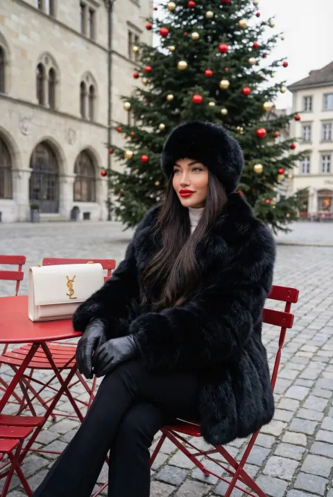 Elegant Winter Café Portrait