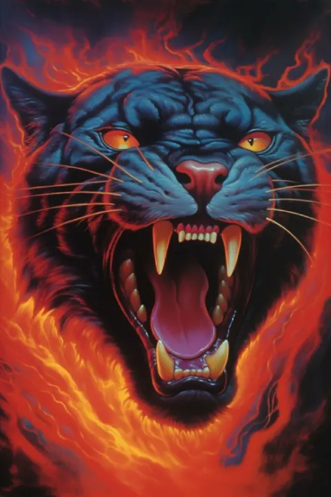 1987 Heavy Metal Panther Album Cover Airbrush Painting