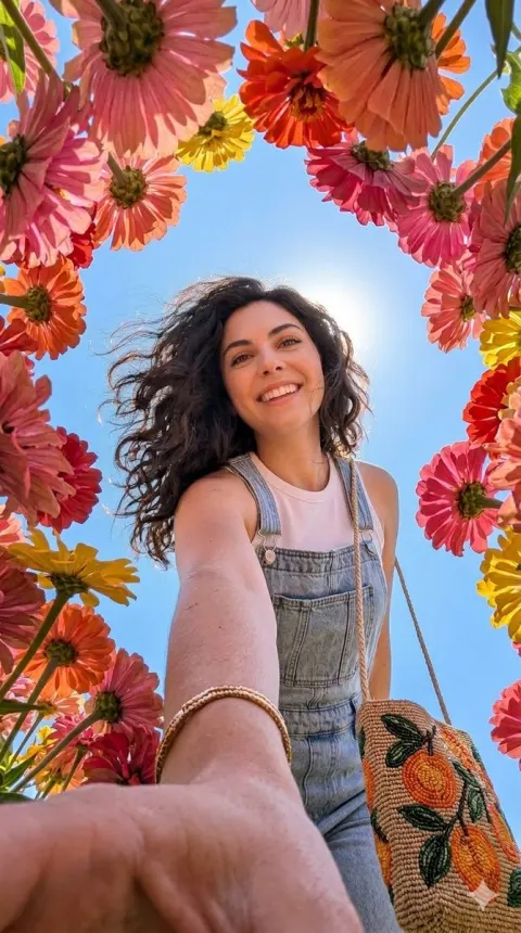 Portrait Under Colorful Flower Canopy