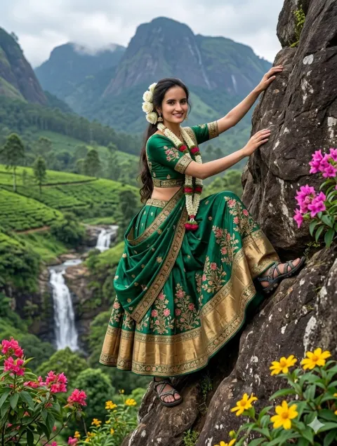 Indian Woman Stunt Climbing Cliff