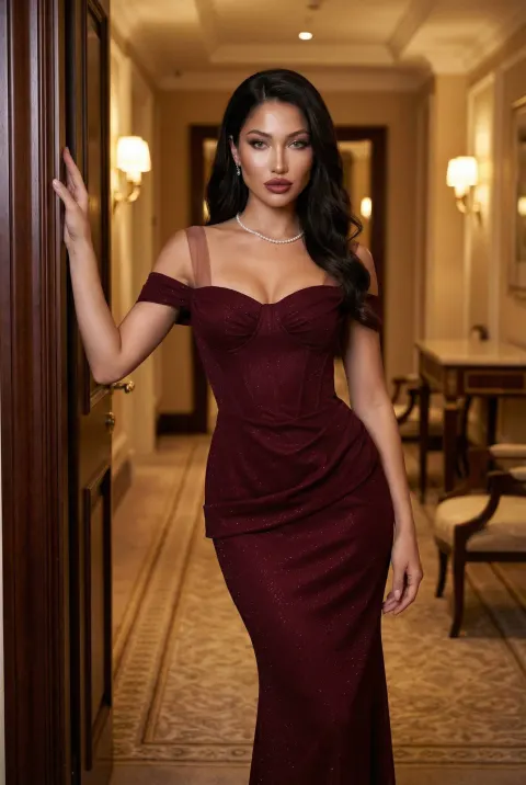 Burgundy Gown Luxury Hotel Portrait