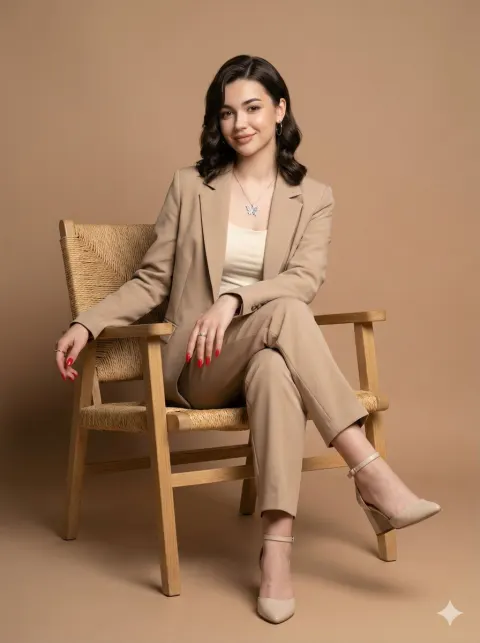 Beige Suit Butterfly Portrait