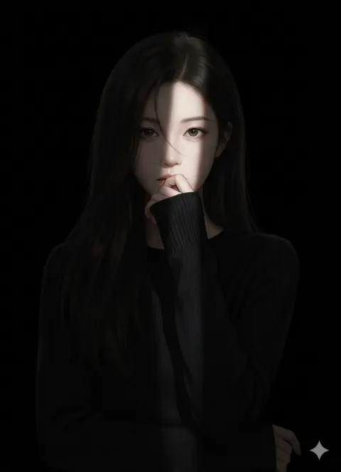 Hyperrealistic Mysterious Girl in Spotlight