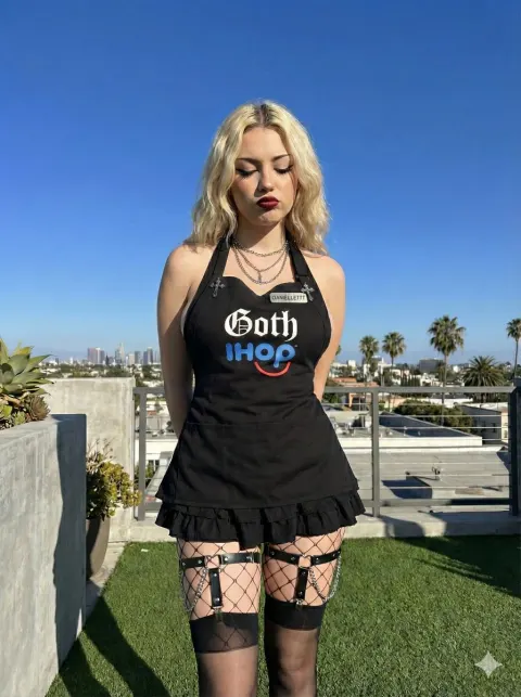 Gothic Blonde Beauty On Rooftop