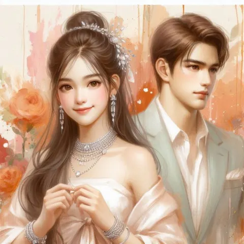 Thai Couple in Contemporary Outfits Oil Painting Portrait
